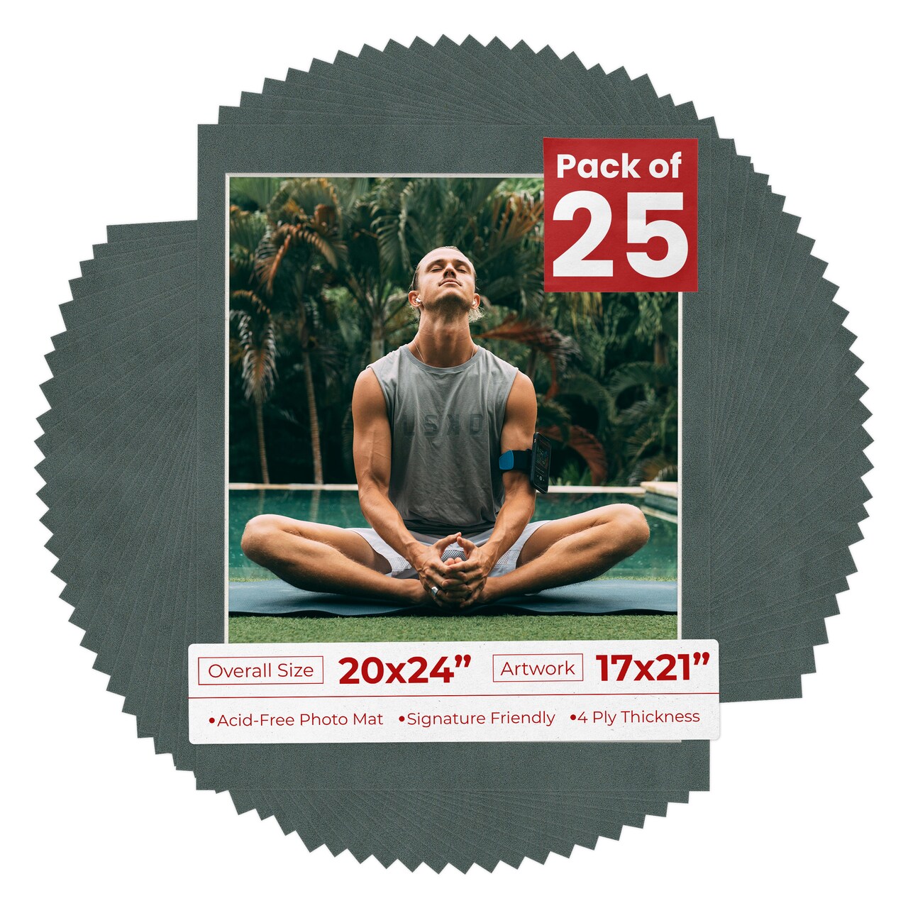 Dark Grey Suede Mat Board for 20x24 Frames - Fits 17x21 Photos